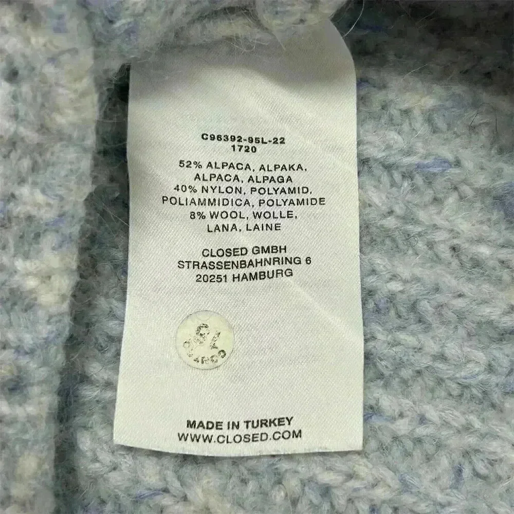 Closed Women's Light Blue V-Neck Alpaca Blend Pullover Sweater Size S